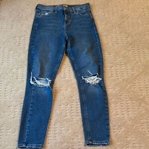 Topshop Dark Blue Ripped Skinny Jeans